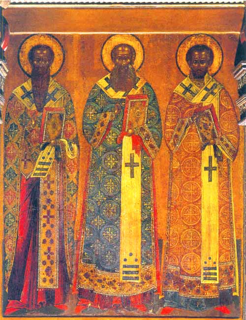 Святители Василий Великий, Григорий Богослов и Иоанн Златоуст. 1650 год. Кострома.