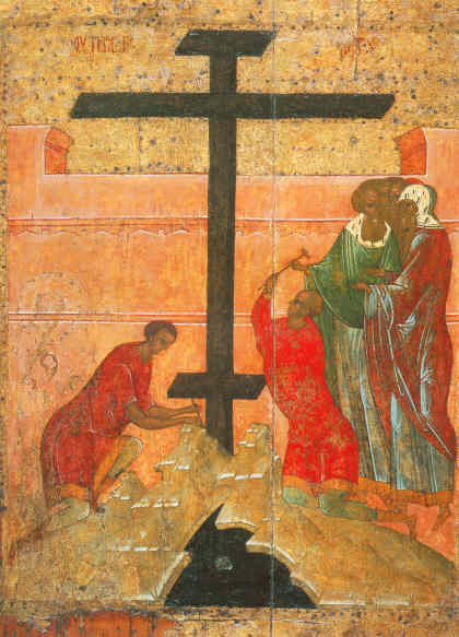 Икона «Утверждение Креста». Праздничный ряд иконостаса собора Рождества Богородицы Кирилло-Белозерского монастыря. Около 1497 года.